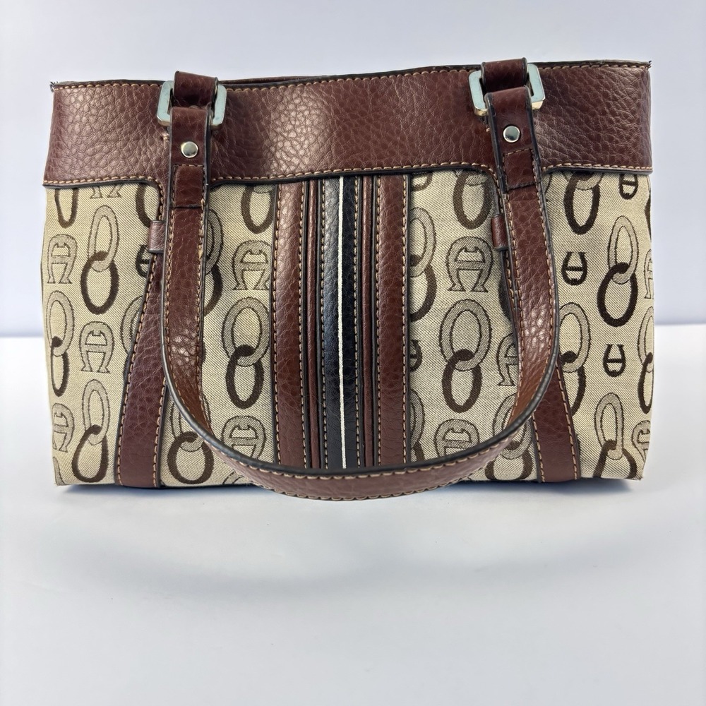 Vtg Y2K Etienne Aigner Handbag Canvas Leather Trim Purse Signature Classic Logo
